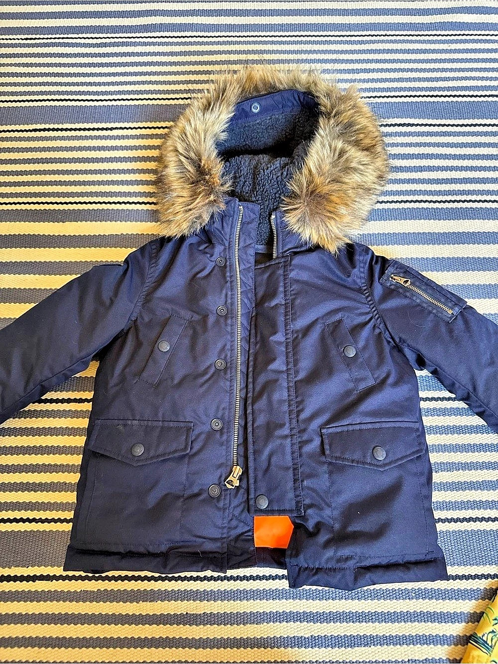 Polo Ralph Lauren Faux-Fur-Trim Down Parka Boys Blue & Orange